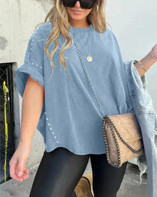 Oversize-Shirt mit Nieten | Rundhals | Urbaner Look – Blau