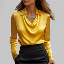 Theresa | Elegante Wasserfallausschnitt Satinbluse für Damen – Gelb