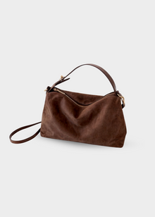 Wildleder Handtasche Damen – Vintage Umhängetasche mit Reißverschluss – Kaffee