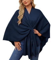 Liriane | Eleganter asymmetrischer Poncho – Dunkelblau