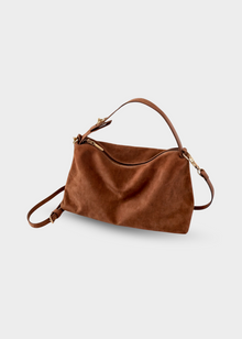 Wildleder Handtasche Damen – Vintage Umhängetasche mit Reißverschluss – Braun