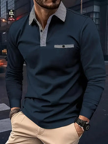 Nikolas - Langärmliges Polohemd mit Revers für Herren – Navy blau