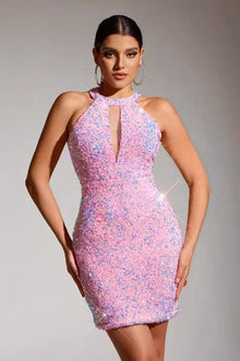 Glitzerndes Minikleid | Schimmerndes Design | Eleganter Partystyle – Rosa