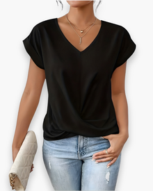 Damen Elegantes Twist Front Top | V-Ausschnitt – Schwarz