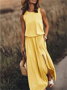 Zayna - Maxi Kleid - Einfaches Modal Boho Kleid in verschiedenen Farben – Gelb