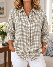 Colien – Langärmliges Gingham-Hemd mit Knöpfen – Beige