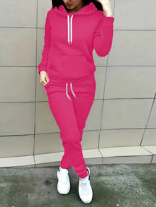 Lässiges Kapuzenjacke-Set Mit Taschen Und Jogginghose Für Damen | Ideal für Outdoor-Aktivitäten – Rosa
