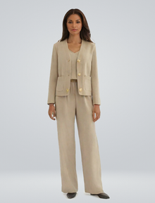 Elegantes Dreiteiliges Set | Blazer, Top & Weite Hose | Zeitloser Chic – Khaki