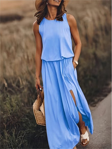 Zayna - Maxi Kleid - Einfaches Modal Boho Kleid in verschiedenen Farben – Blau