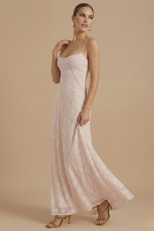 Damen Maxikleid mit Blumenmuster, Spaghettiträgern und taillierter Passform – Rosa