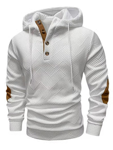 Alejandro – Strukturiertes Kapuzensweatshirt mit Kontrastfarbenen Ellbogenpatches – Weiß