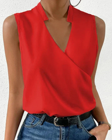 Damen Elegantes Ärmelloses Wickeloberteil | V-Ausschnitt Bluse – Rot