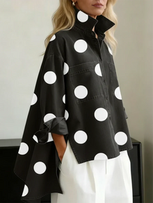 Ranulya - Elegantes Kunstvoll Bedrucktes Oberteil Mit Polka Dot Muster – Schwarz