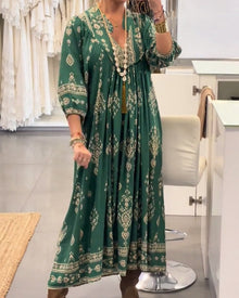Zonia – Lässiges Bedrucktes Kleid Mit Taschen – Grün