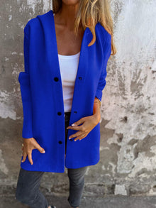 Mira® | Strickjacke mit Knöpfen und Kapuze – Blau