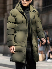 Lässige Lange Kapuzen-Winterjacke Für Herren | Perfekt für Outdoor-Aktivitäten – Grün