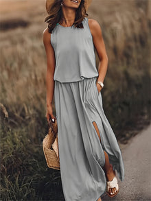 Edna - Schlichtes Boho Maxikleid aus Modal in verschiedenen Farben – Grau