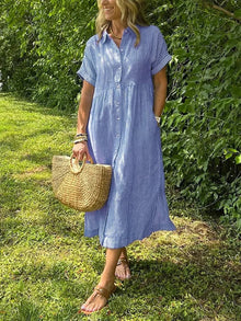 Samara - Stilvolles Gestreiftes Hemdkleid – Blau