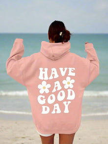 Lässiger Oversize-Hoodie mit Tasche und „Have a Good Day“-Print für Damen  | Ideal für den Winter – Rosa