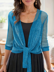 Prechyl - Eleganter Schal Mit V-ausschnitt Und Geknoteter Vorderseite – Blau