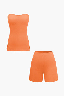 Athena | Elegantes Zweiteiler-Set mit Bustier-Top & Shorts – Orange