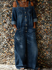 Bo | Denim Overall Jumpsuit mit Schulterriemen – Dunkelblau