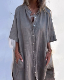 Melanie™ | Lässiges, knöchellanges Hemdkleid im Ibiza-Stil – Grau