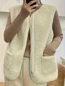 Miona – Plüsch-Fleece-Weste Mit Taschen – Weiß