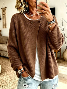 Peninah - Gestrickte Strick Jacke Mit Rippenmuster Und Asymmetrischem Schnitt – Braun