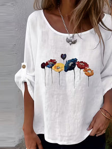 Sheril – Lockeres Oberteil mit Rollkragen und Ärmeln im Blumenmuster – Weiß