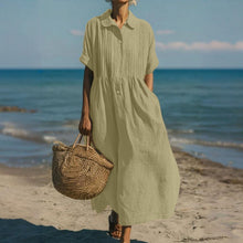 Janny – Elegantes Fließendes Baumwoll Shirtkleid – Grün
