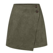 Damen asymmetrischer Rock aus Veloursleder – Olivgrün