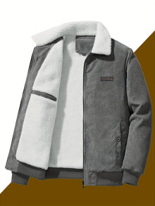 Retro Langarm Warme Winterjacke mit Label Patch für Herren | deal für den Winter – Gris