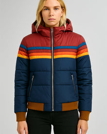 Magdalena | Damen Winterjacke mit Kapuze und Streifenmuster – Marineblau