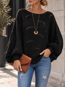 Zeyna – Langärmeliger Strickpullover – Schwarz