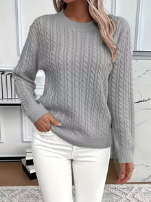 Doris | Damen Gemütlicher Winter-Zopfmuster-Strickpullover – Grau