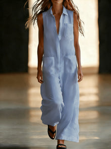 Kristiana - Lässiger Overall Mit Weitem Bein Und Tasche – Himmelblau