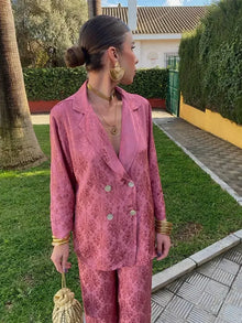 Elegantes Jacquard-Set | Luxuriös & Zeitlos | Zweiteiliges Outfit – Rosa