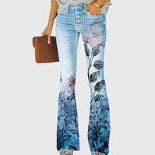 Nicole | Damen Blumen Bedruckte Enge Jeans – Blaue Blume