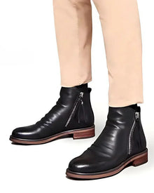 Leonardo™ - Leder Stiefeletten mit seitlichem Reißverschluss – Schwarz