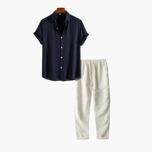 Herren Sommer Schlafanzug Set mit Kurzarmhemd und langer Hose – Marineblau