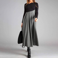 Maxikleid mit Kontrastdesign | Lange Ärmel | Elegant und Modern – Schwarz und grau