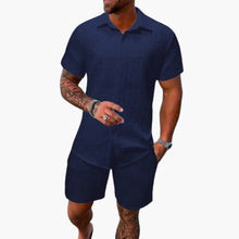 Herren Zweiteiler Set aus Baumwollmix mit Jacquardstruktur – Marineblau