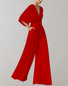 Melanie | Lässiger Jumpsuit mit weiten Beinen – Rot