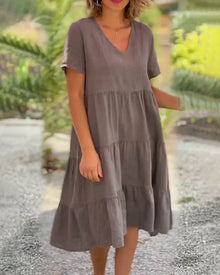 Bexley - Lässiges Sommer V-Ausschnitt Kleid – Grau (Fast ausverkauft)