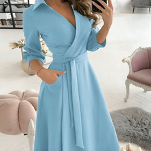 Sofía® | Elegantes Langarmkleid mit V-Ausschnitt – Blau