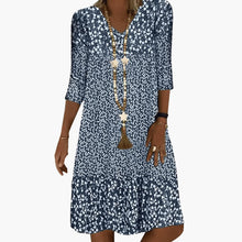 Midikleid für Damen - Locker, Blumenmuster & V-Ausschnitt – Blau