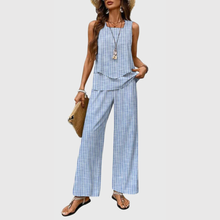 Karin | Damen Zweiteiler Weite Bein Hose Set – Blaue Streifen