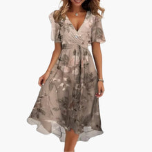 Midikleid für Damen - Elegant, Blumenmuster & V-Ausschnitt – Beige