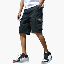 Herren Sommer Cargo Shorts mit Gummibund und Klappentaschen – Schwarz